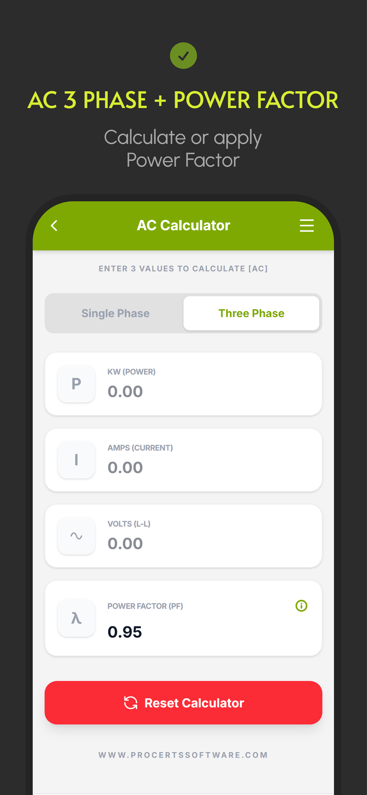 Watts Amps Volts  Calculator