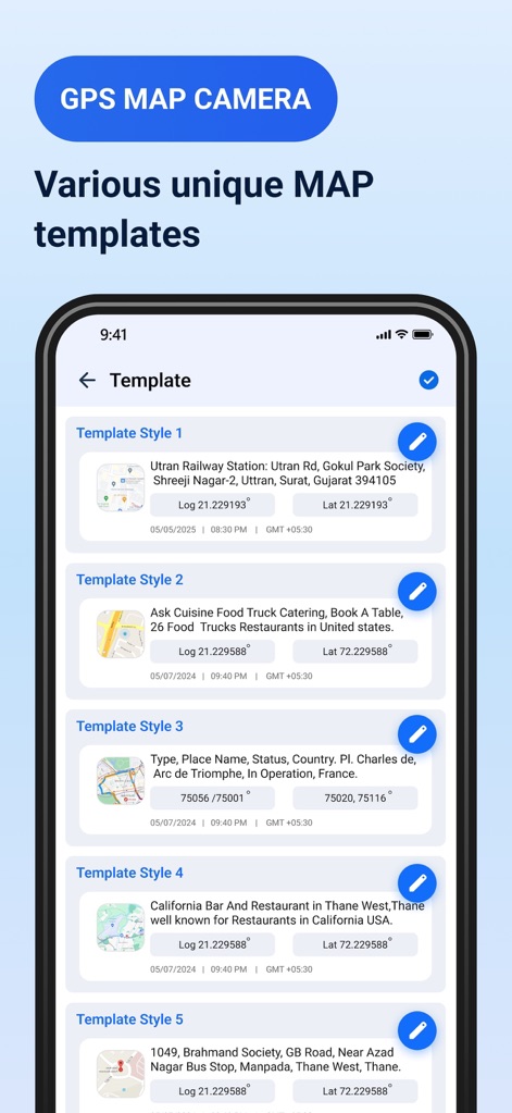 GPS Maps Camera - The app offers a wide array of customizable templates, allowing users to select distinct map views and arrange date and time formats to match their specific needs.