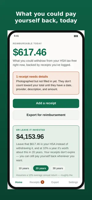 HSA Receipts screenshot 1