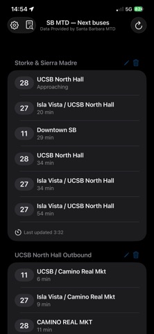 Santa Barbara NextBus screenshot