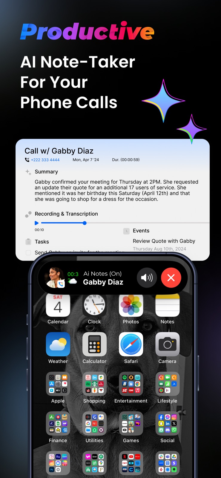 Productive.ai - Call Recording iphone screenshot 1