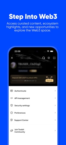 Toobit lite iPhone screenshot