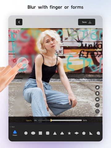 Blur and pixelate editor app iPad screenshot