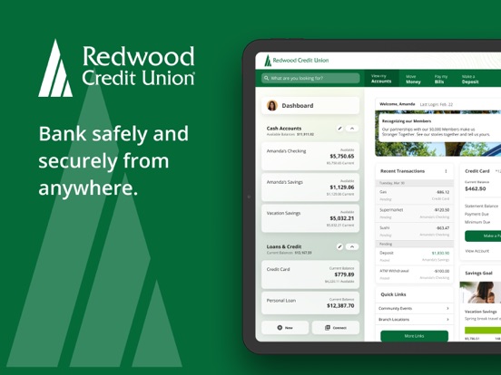 Redwood Credit Union iPad screenshot 1 - Finance app