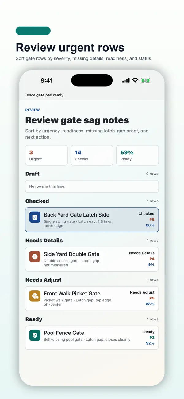 Screenshot #3 pour Fence Gate Sag Check Pad