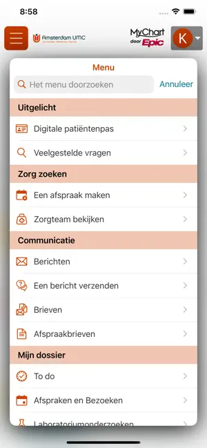 Mijn Dossier Amsterdam UMC iPhone screenshot 2