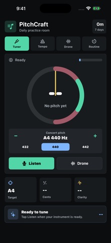 PitchCraft Practice Tuner screenshot