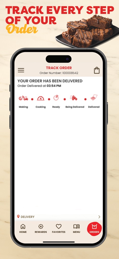 Marco’s Pizza - The application provides a real-time visual timeline of order progression, utilizing intuitive icons to represent stages from preparation to final delivery.
