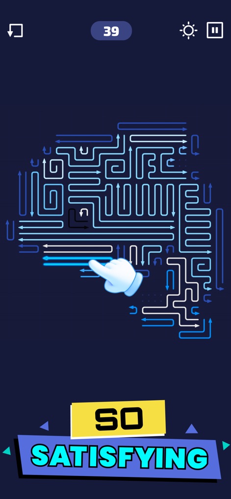 Arrow Maze - Escape Puzzle - 脳のような複雑な形状の迷路を解き明かすことで、大きな達成感と満足感が得られます。特に青い矢印の動きがポイントとなります。