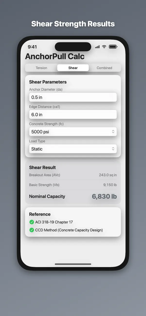 Screenshot #2 pour Concrete Anchor Pullout Calc