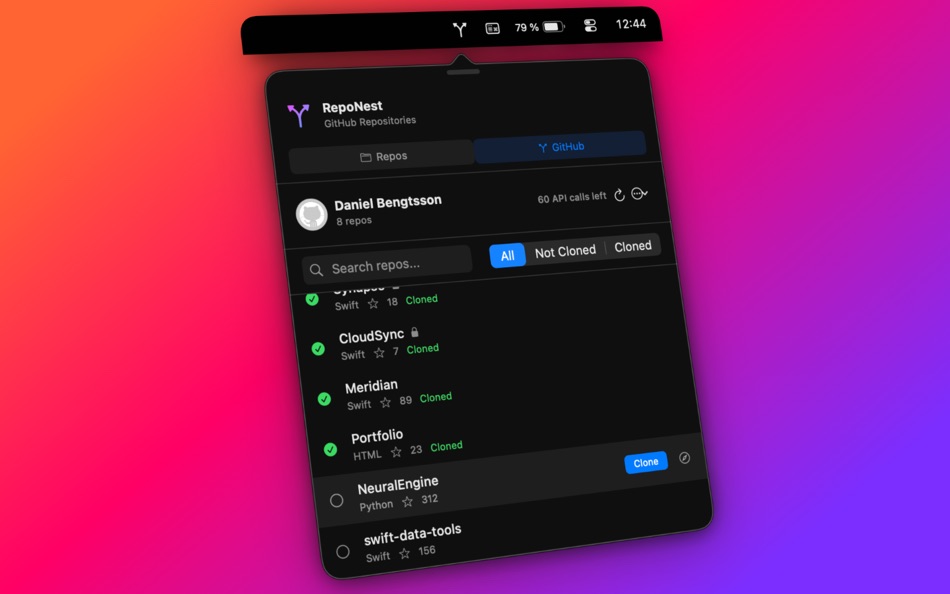 #2. RepoNest (macOS) Przez: Daniel Bengtsson