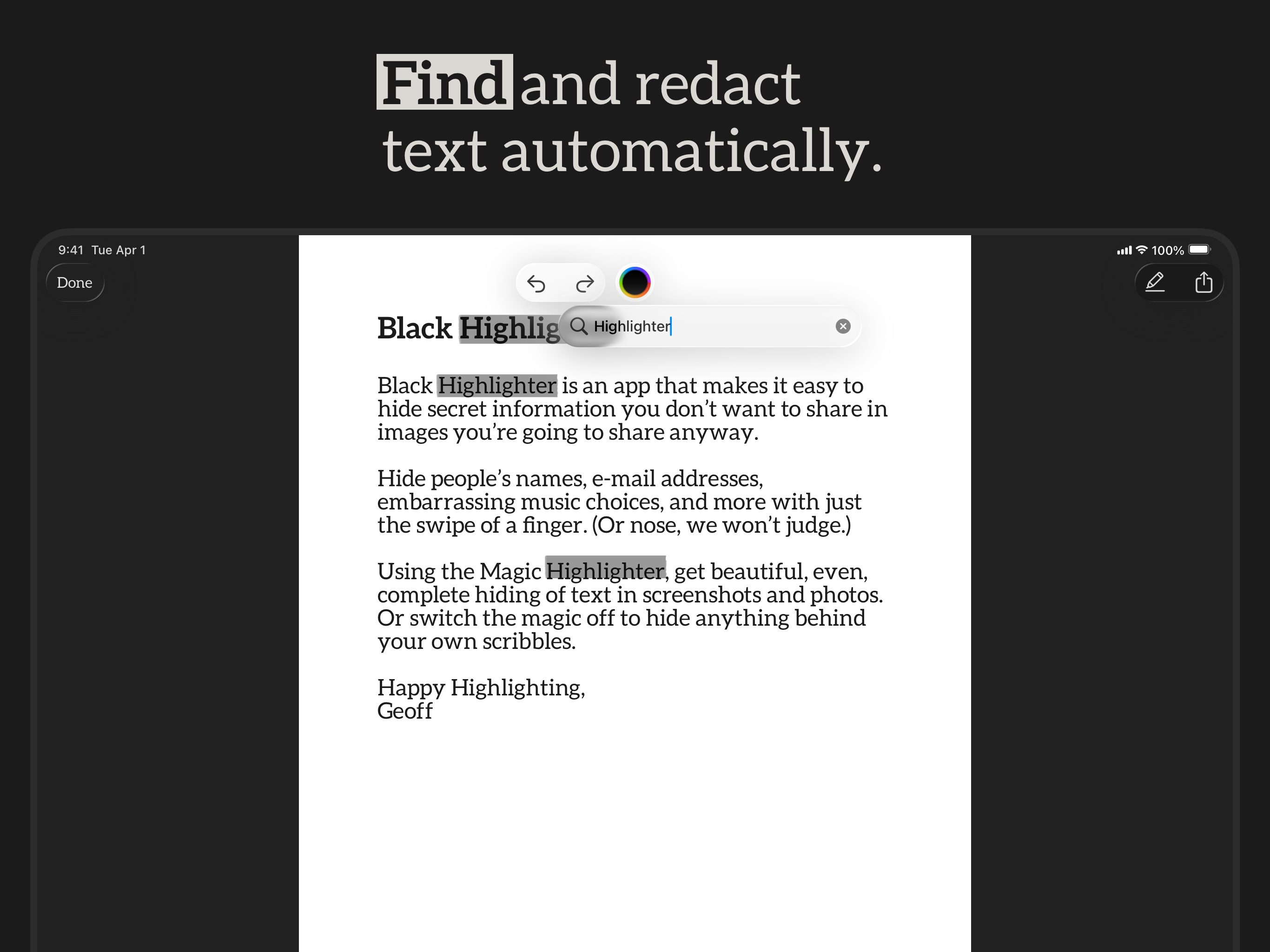 Black Highlighter: Redact Text