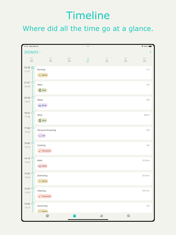 Hours: Time Log & Work Tracker iPad screenshot 2 - Productivity app