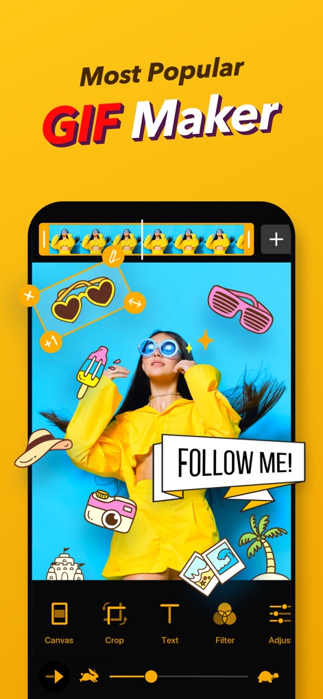 ImgPlay: GIF Maker & Meme - See how the app's intuitive editing interface allows users to combine media and add customizable text and stickers for engaging GIFs.