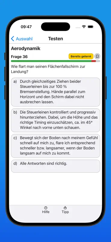 Fallschirmsprung Lernfragen screenshot 5 of 10