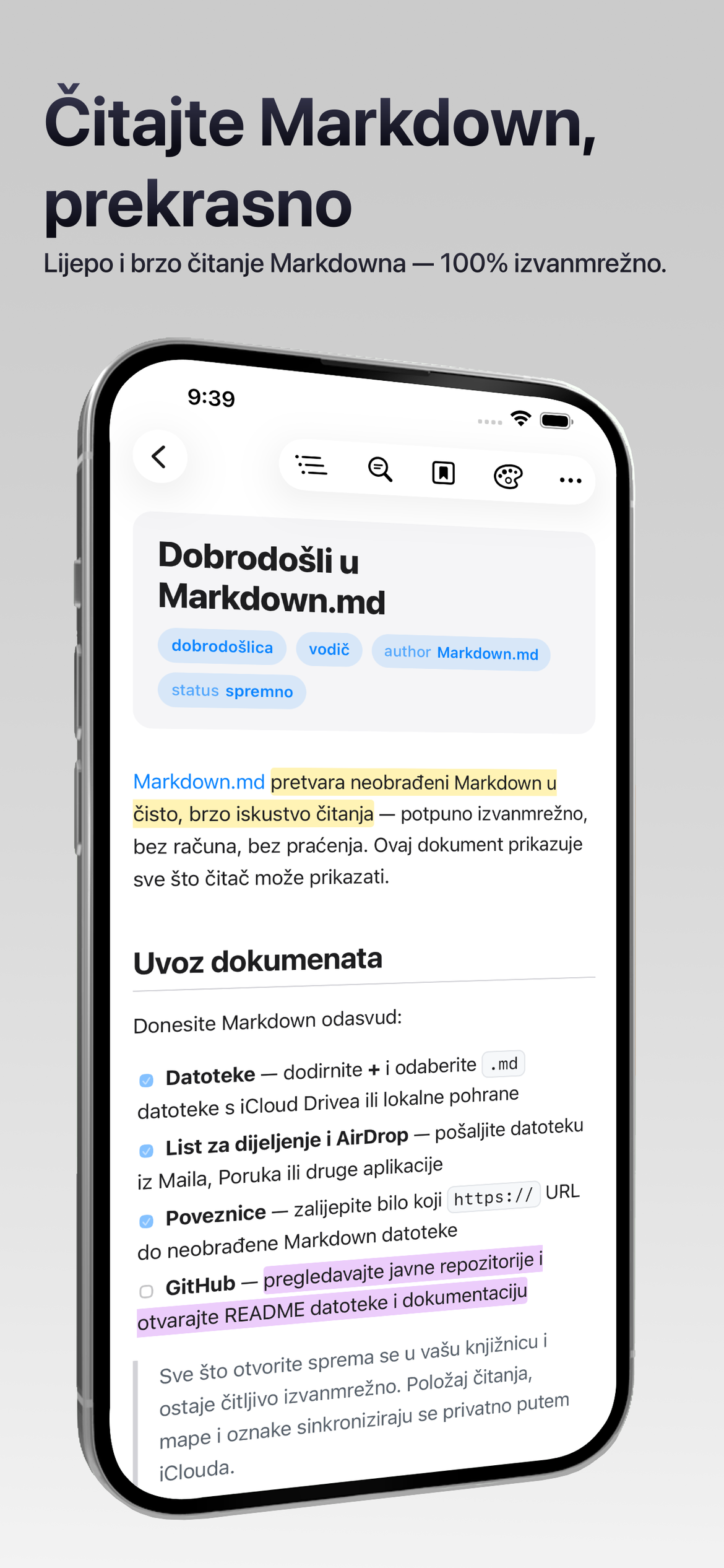 Markdown.md - Čitač — Citajte Markdown, prekrasno