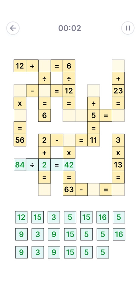 Sudoku Puzzle - Brain Games - Dive into challenging arithmetic puzzles, displaying an intricate grid of operations and a diverse bottom panel of numbers for selection.