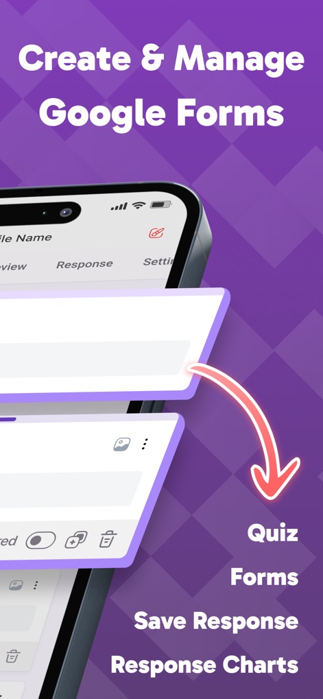 Form For Google Forms & Docs - Discover the streamlined process to create and manage forms, with clear indicators for 'Quiz Forms' and the option to 'Save Response'.