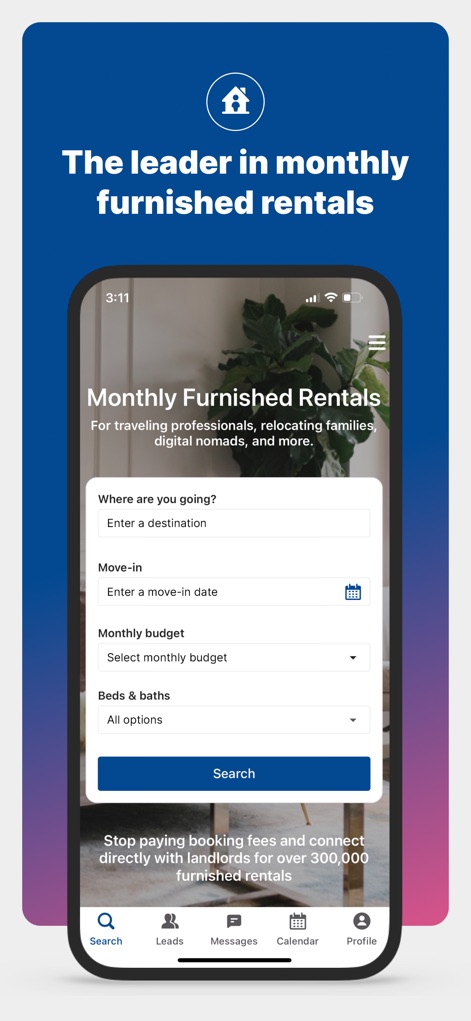 Furnished Finder - Users can easily input their desired destination and filter by monthly budget to find ideal furnished rentals.