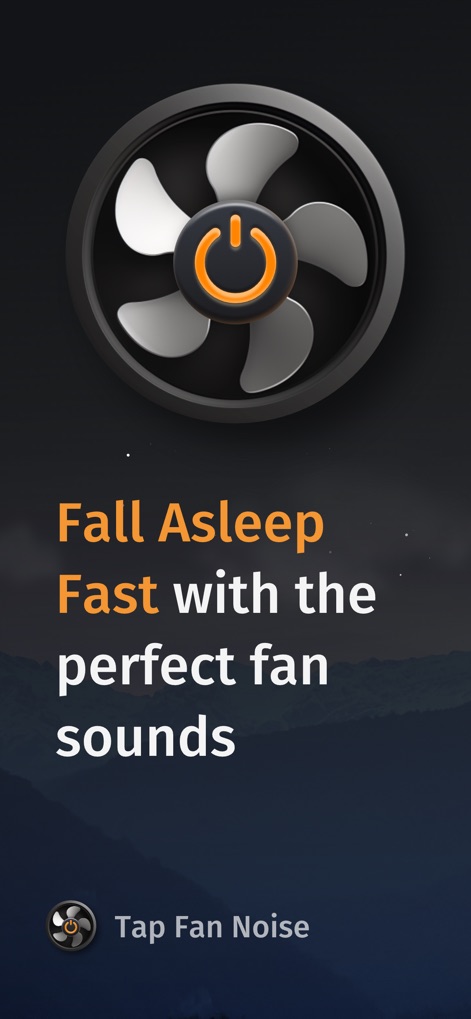 Tap Fan Noise for Sleep - アプリの大きなファンアイコンと「Fall Asleep Fast」のメッセージが、ユーザーに即座のリラックス効果を約束します。