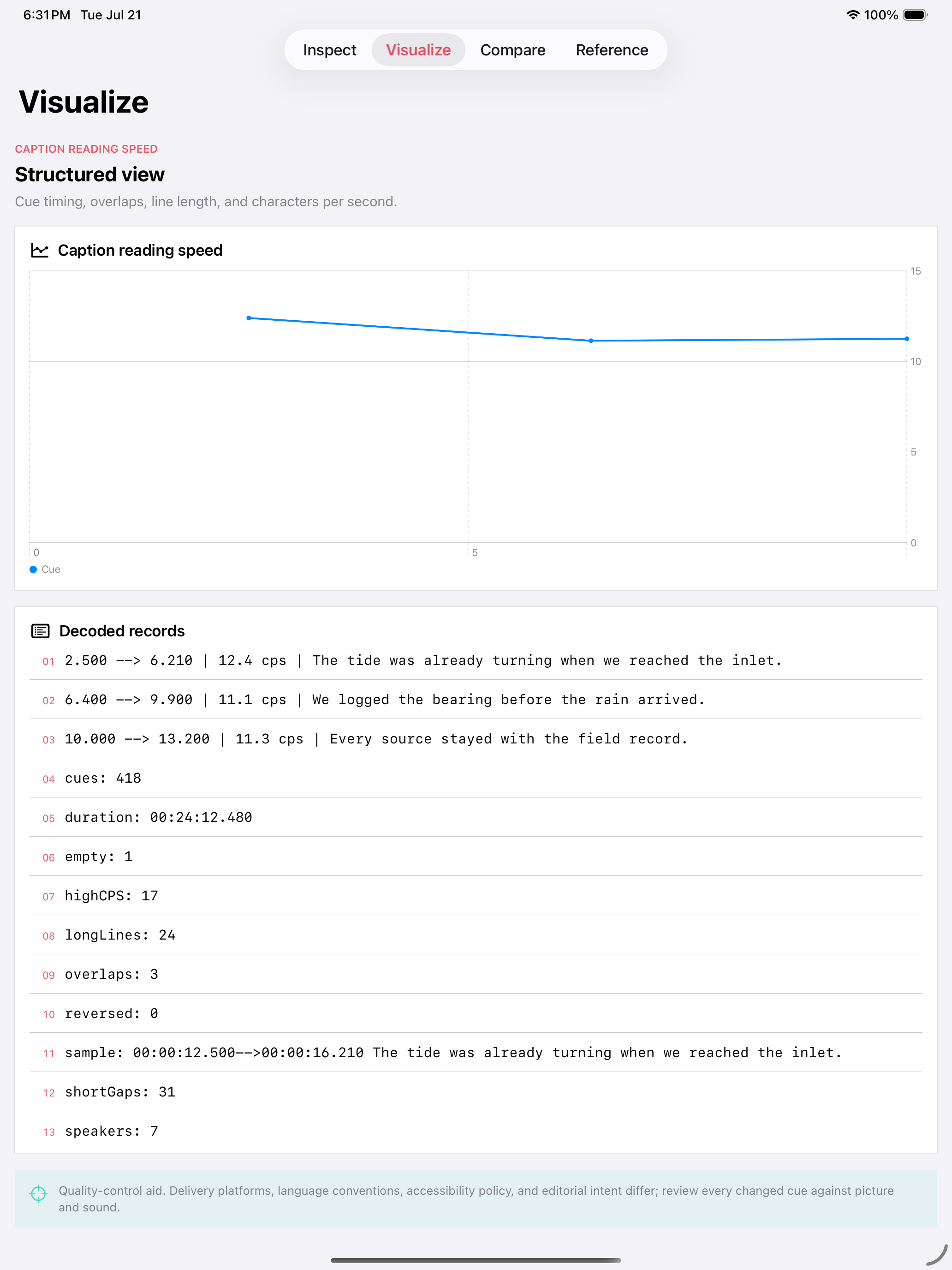 Cuewarrant: Caption QC iPad screenshot 2 of 3