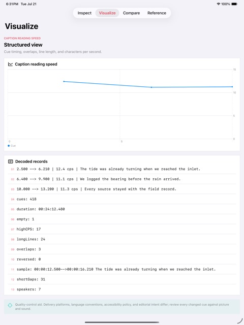 Cuewarrant: Caption QC screenshot 4