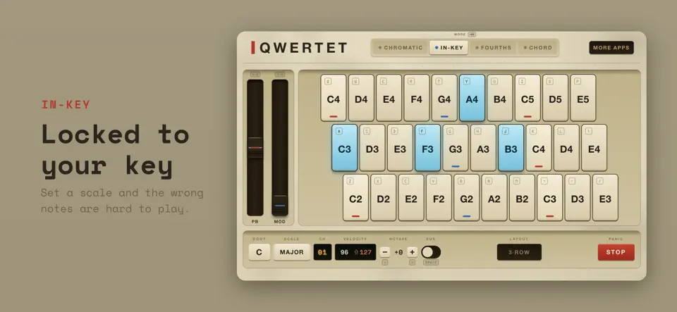 Screenshot von Qwertet - QWERTY To MIDI auf dem iPhone 3