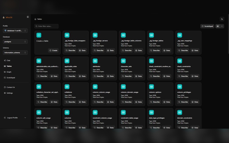 WhoDB app screenshot
