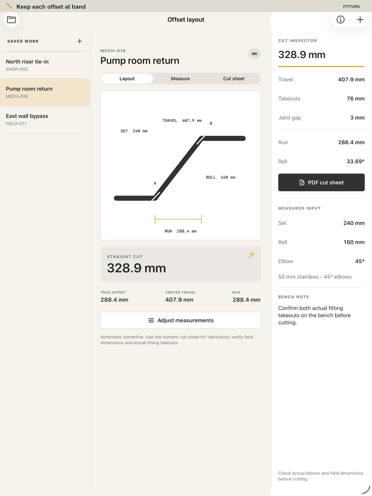 Screenshot 9 of Fitturn Pipe Offset Planner