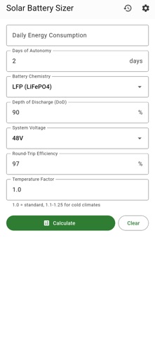 Solar Battery Sizer iPhone screenshot