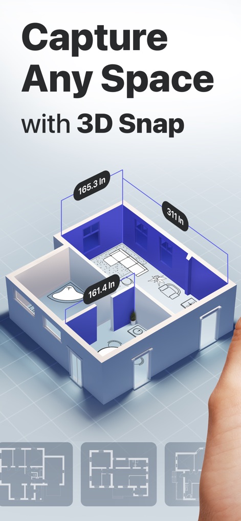 3D Snap: LiDAR Scanner & Ruler - Discover how the app instantly generates detailed 3D floor plans with precise measurements, showcasing intuitive room layouts and dimension readouts.