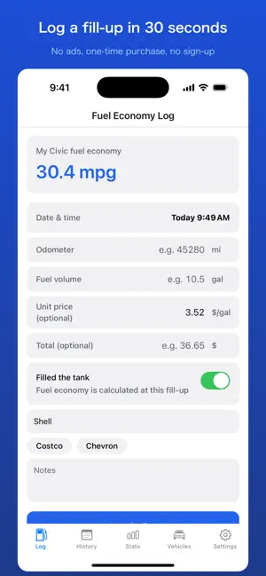 Nenpikun: Fuel & MPG Log screenshot 1
