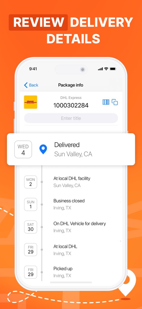 Package Delivery Tracker App - Die detaillierte Checkpoint-Liste bietet eine vollständige Chronologie des Lieferprozesses, wobei jede Etappe mit genauen Datumsangaben versehen ist, um die Transparenz jeder Sendung zu gewährleisten.