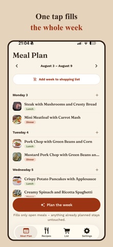 Tellerino: Meal Plan & List iPhone screenshot