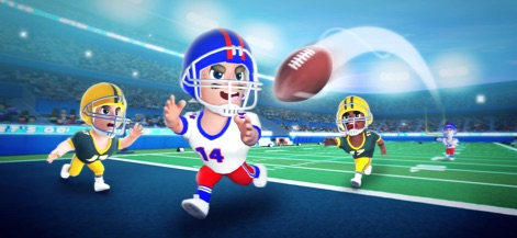Super Tiny Football - Immerse yourself in the game's vibrant world, showcasing the charming, stylized player models and the exciting football in mid-flight.
