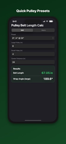 Belt Calculator: V-Belt Length のスクリーンショット