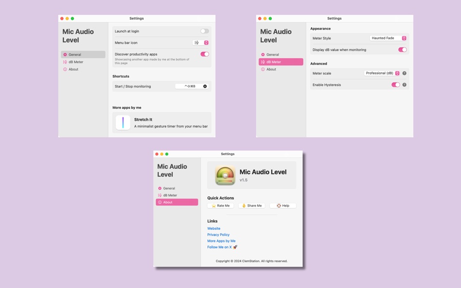 #7. Mic Audio Level (macOS) 由: Clement Rousseau