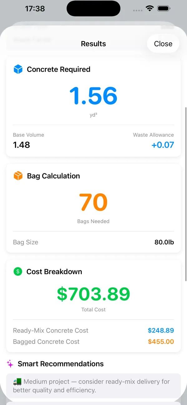 Screenshot #3 pour Concrete Mix & Cost Calculator