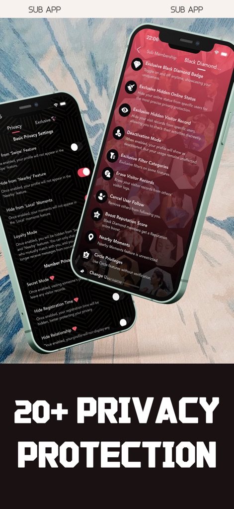 Sub - 少数派的亚文化社圈 - La aplicación demuestra un compromiso firme con la privacidad mediante numerosas opciones de configuración, como ocultar el perfil de funciones de 'Nearby' o 'Swipe'. Además, la membresía Black Diamond ofrece beneficios adicionales de protección, como el estado en línea oculto exclusivo y el registro de visitantes.