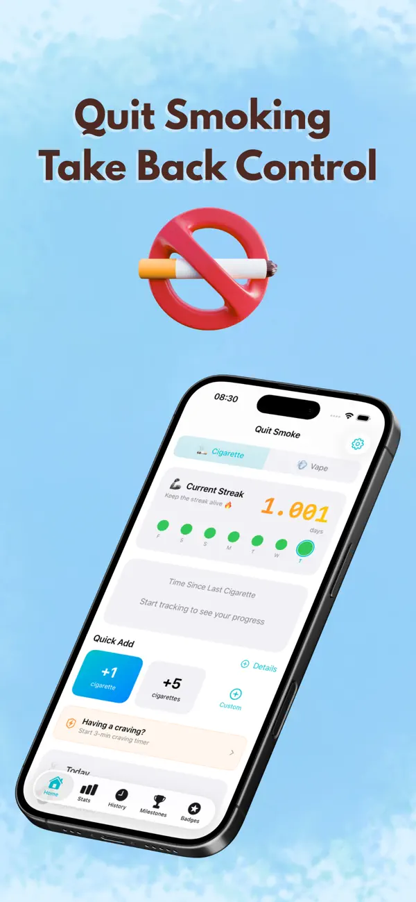 Screenshot #1 pour Compteur Cigarettes & Vape