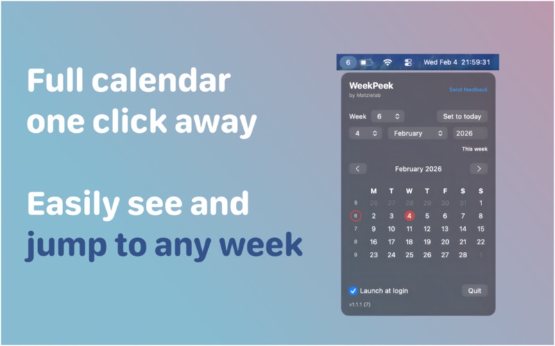 WeekPeek: Menu Bar Calendar screenshot