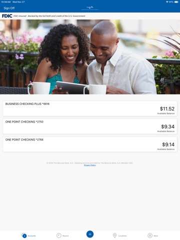 The Bancorp Mobile iPad screenshot