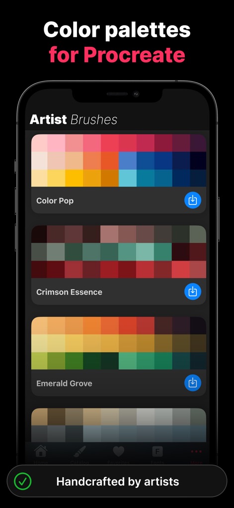 Artist Brushes for Procreate - Browse through a curated selection of palettes, including vibrant 'Color Pop' and rich 'Crimson Essence', handcrafted to inspire artistic vision.