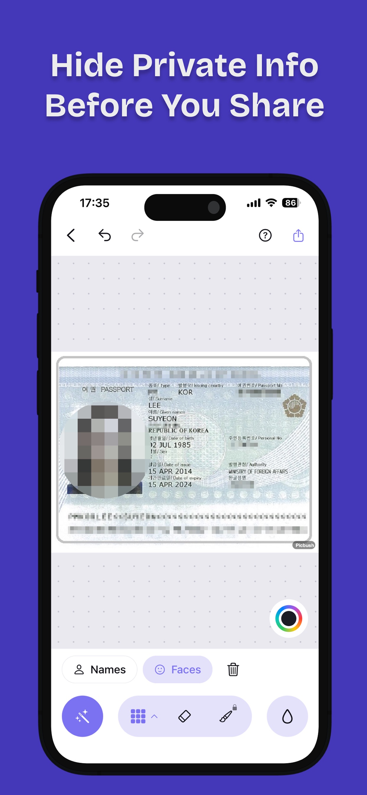 Screenshot 1 of Photo Redact & Mosaic: Picbush