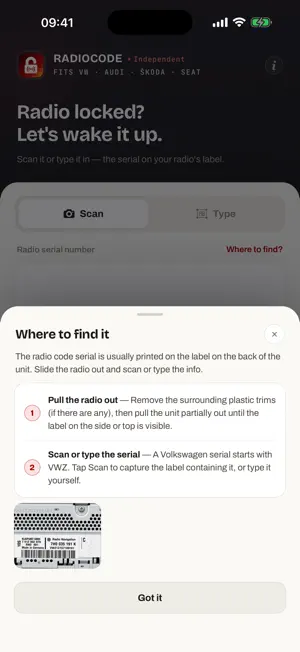 Radio Code: VW, Skoda, Seat screenshot 3