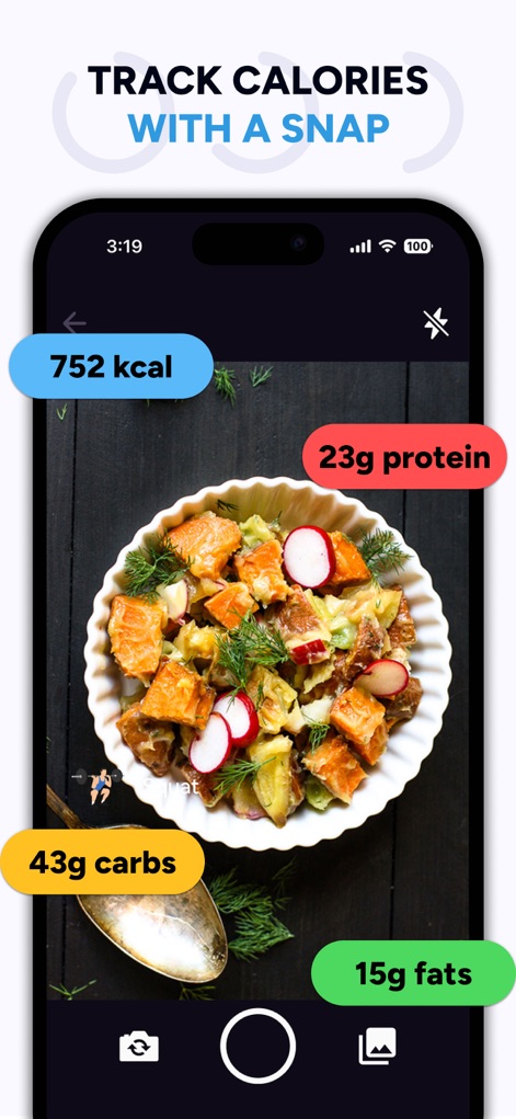 Liftoff - Ranked Gym Workouts - L'application offre un suivi nutritionnel simplifié, permettant de "photographier les repas" pour obtenir instantanément des détails sur les "calories, protéines, glucides et lipides".