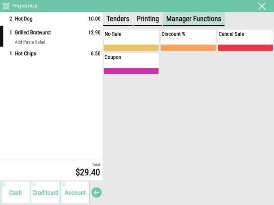 myvenue POS iPad screenshot