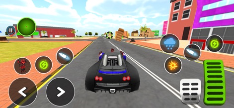 Dino Game & Robots Simulator - Observe the sleek black car transformation, allowing users to patrol the cityscape with responsive driving controls, including acceleration and braking options.