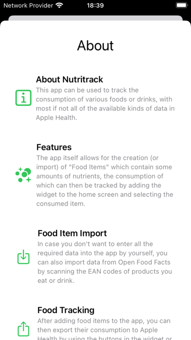 Nutrient Tracker/Exporter Screenshot