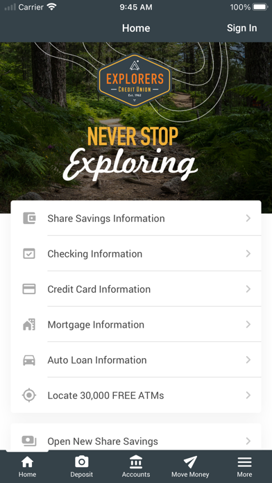 Explorers Credit Union Screenshot
